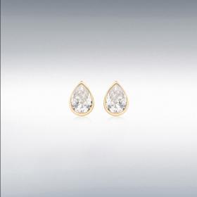 9 carat gold CZ teardrop stud earrings