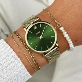 Cluse Minuit Mesh, Green, Gold Colour