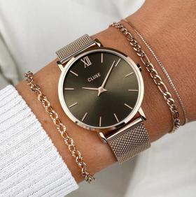 Cluse Minuit Mesh, Grey, Rose Gold Colour Ladies Watch