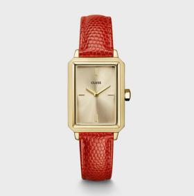 Cluse Fluette Leather Coral Lizard, Gold Colour Ladies Watch