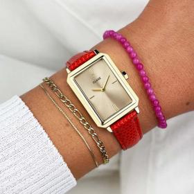 Cluse Fluette Leather Coral Lizard, Gold Colour Ladies Watch