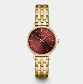 Cluse Boho Chic Petite Steel Watch, Dark Cherry, Gold Colour