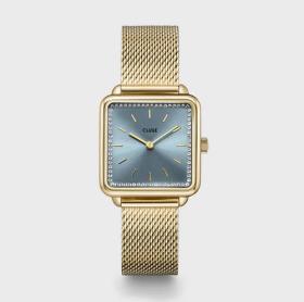 Cluse La Tétragone Watch Mesh stones Light Blue, Gold Colour