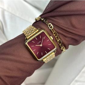 Cluse La Tétragone Watch Steel Dark Cherry, Gold Colour