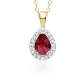 9ct Yellow Gold Pear Shaped Ruby and Diamond Pendant