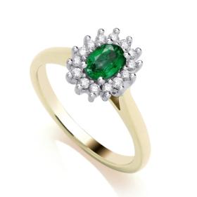 9ct Yellow Gold Emerald and Diamond Cluster Ring