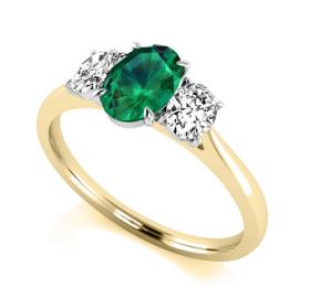 9ct Yellow Gold Emerald and Diamond Trilogy Ring