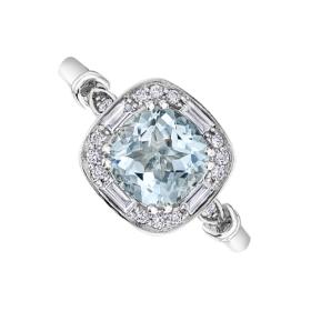 9ct White Gold Cushion Topaz and Diamond Ring