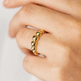 Gisser Yellow Gold Plated Big Bead Ring