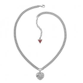 GUESS Ladies Crystal Crush Rhodium Plated Heart Necklace (UBN71269)