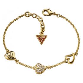 Guess Ladies Triple Heart Gold Plated Shimmer Bracelet (UBB71333)
