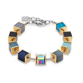 Coeur De Lion Geo Cube Swarovski Crystal Malachite Turquoise and Blue Bracelet (4747/30-607)