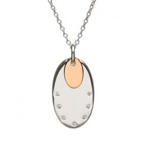 House of Lor Silver & Rose Gold CZ Oval Disc Pendant (H40020)