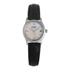 Rotary Ladies Mother of Pearl Black Strap Watch