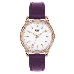 Henry London Hampstead Ladies 38.5mm Purple Leather Strap Watch (HL39-SS-0086)