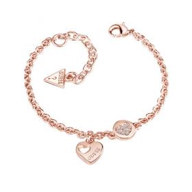 GUESS Ladies Heart Devotion Rose Gold Plated Sparkle Heart Bracelet (UBB82059-L)
