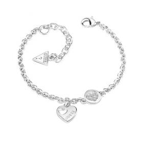 GUESS Ladies Heart Devotion Rhodium Plated Sparkle Heart Bracelet (UBB82057-L)