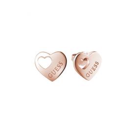 GUESS Ladies Heart Devotion Rose Gold Plated Stud Earrings (UBE82041)