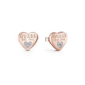 GUESS Ladies All About Shine Rose Gold Plated Crystal Heart Stud Earrings (UBE82083)