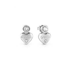 GUESS Ladies Guessy Rhodium Plated Heart Stud Earrings (UBE82001)