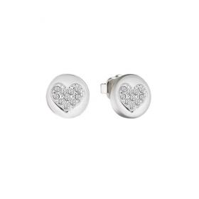 GUESS Ladies Heart Devotion Rhodium Plated Stud Earrings (UBE82042)