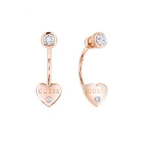 GUESS Ladies Guessy Rose Gold Plated Heart Drop Earrings (UBE82006)