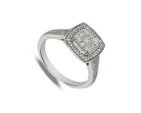 Nine carat white gold square diamond halo cluster ring
