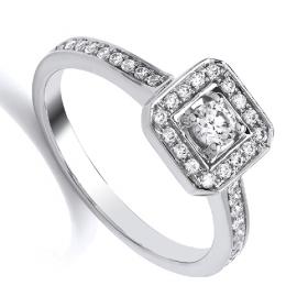 Nine Carat White Gold Square Halo Diamond Cluster Ring