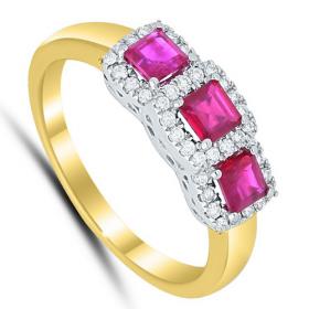 Nine Carat Gold Ruby and Diamond Three Cluster Ring