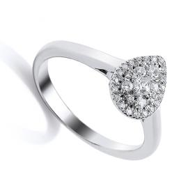 Nine carat white gold pear shape diamond cluster ring
