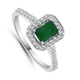 Nine carat white gold emerald and diamond cluster ring