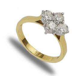 18 carat gold four diamond cluster ring