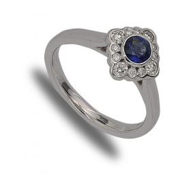 18 carat white gold sapphire and diamond cluster ring