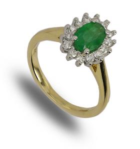 9 carat gold emerald and diamond cluster ring