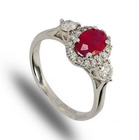 9 carat white gold ruby and diamond cluster ring