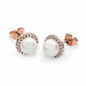 Tipperary Rose Gold Plated Cubic Zirconia and Simulated Pearl Circle Studs
