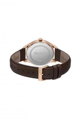 Hugo Boss Gents Gold Plated and Brown Leather Strap Watch