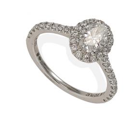 Platinum Oval LAB Diamond Halo Ring with One Carat of Diamonds