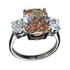 Solid Sterling Silver Three Stone Peach Cubic Zirconia Dress/Cocktail Ring