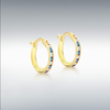 Nine Carat Yellow Gold Blue and White Cz Hoops