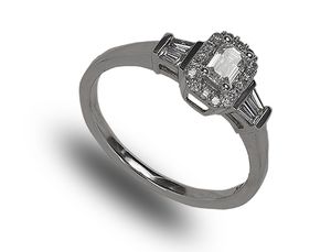 9 carat white gold emerald cut diamond cluster ring