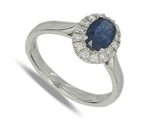 Nine carat white gold sapphire and diamond cluster ring