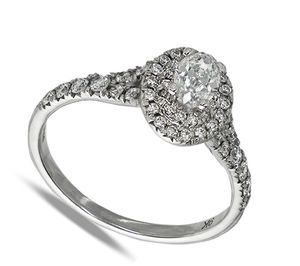 Nine Carat White Gold Oval Diamond Cluster Ring