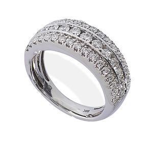 9 carat white gold diamond 3 row band ring