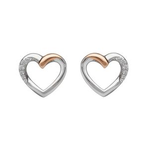 House Of Lor Sterling Silver and 9ct Rose Gold Heart Studs