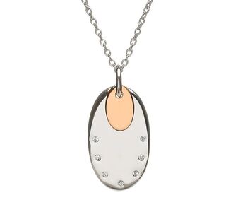 House of Lor Silver & Rose Gold CZ Oval Disc Pendant (H40020)