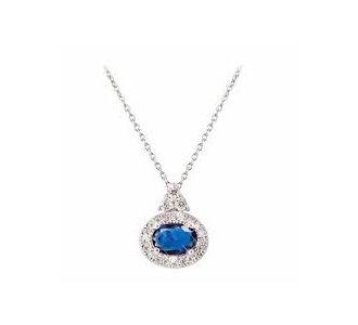 Tipperary Silver Plated Oval Cubic Zirconia and Sapphire Pendant​